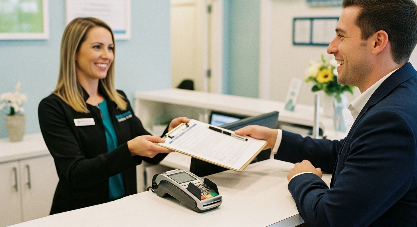 Patient checking in at reception