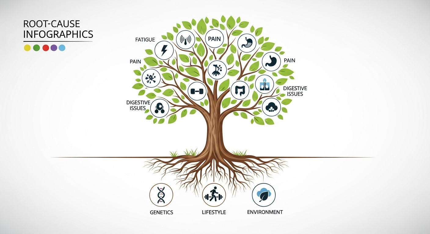 Root cause infographic showing functional medicine approach